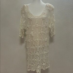 International Apparel Mart.Inc. White Crochet Swim Cover-U Size XL 100% Cotton